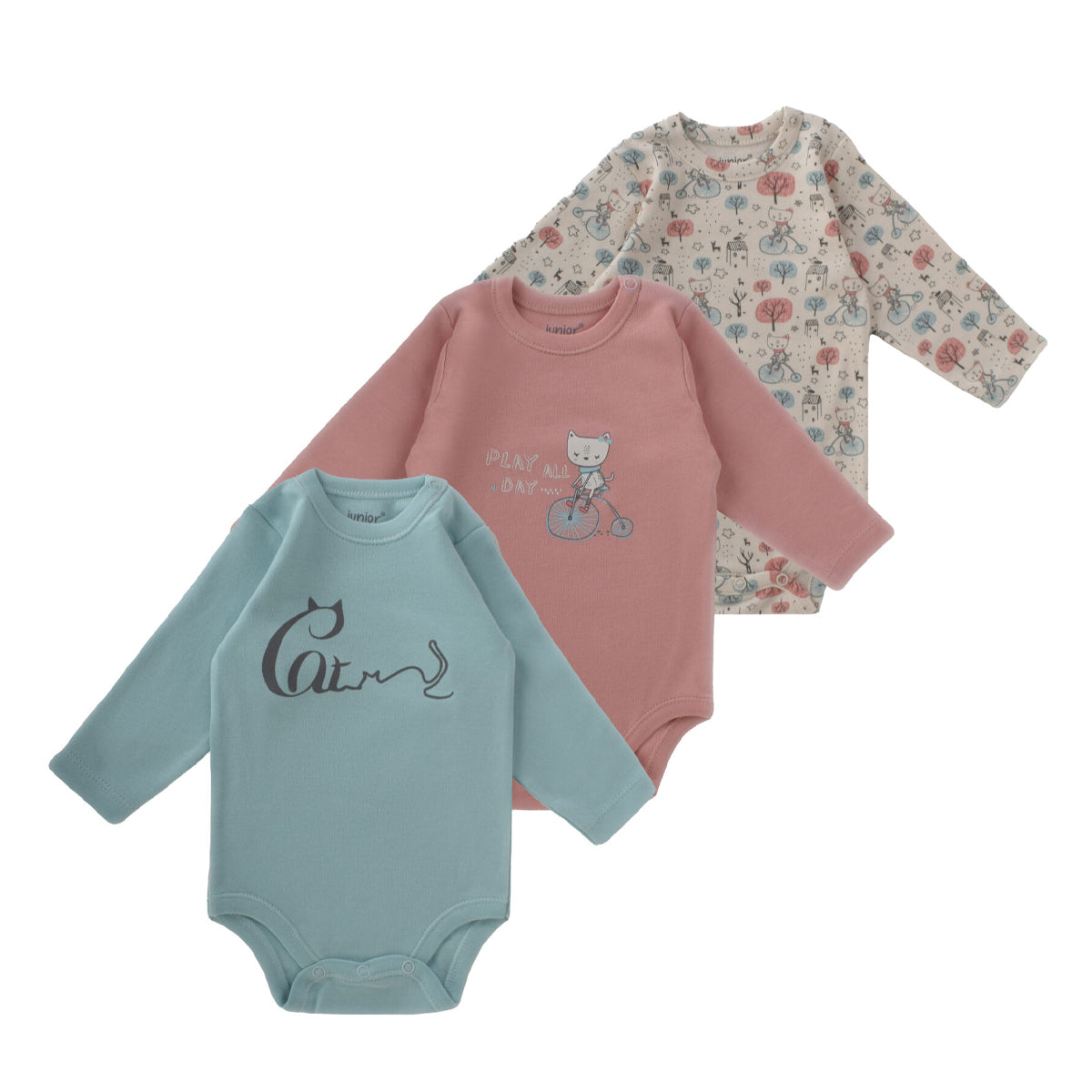Junior Bodysuit Long Sleeve Happy Kitty